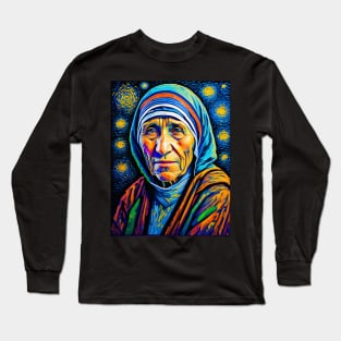 Mother Teresa in starry night Long Sleeve T-Shirt